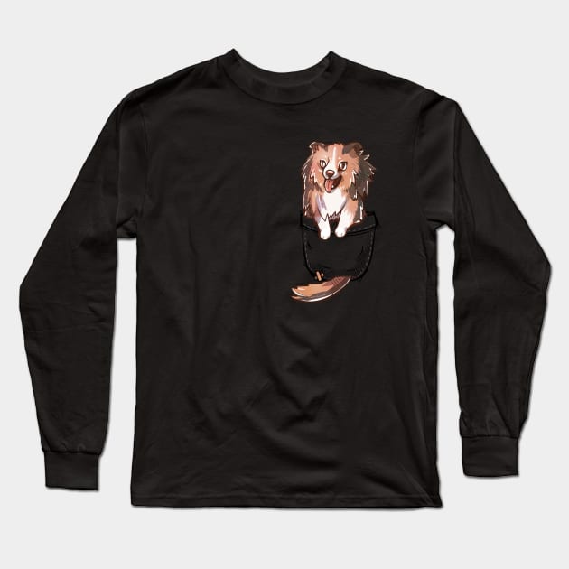 Pocket Cute Sheltie Dog Long Sleeve T-Shirt by TechraPockets